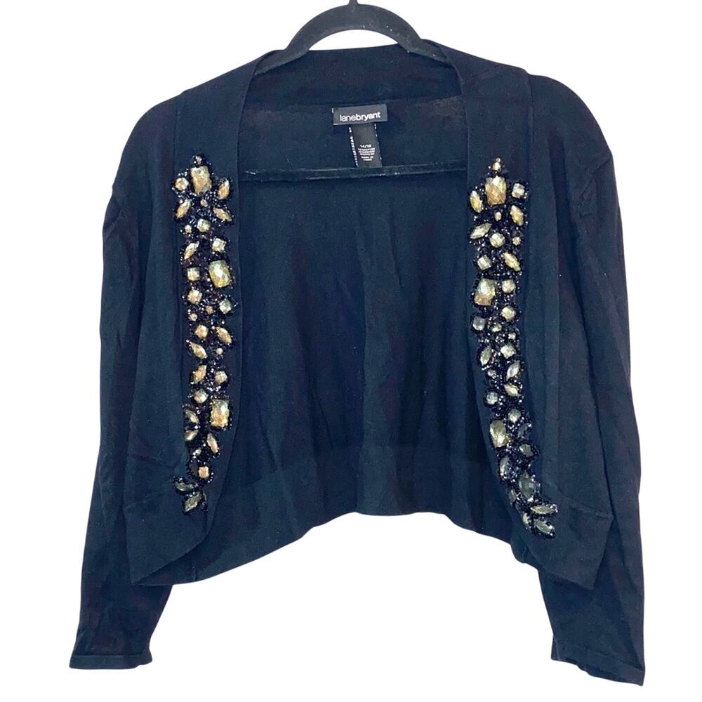Lane Bryant Embellished Black Cropped Cardigan 14/16 Beaded Gem